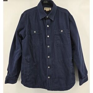 Duluth Trading Fire Hose Limber Jac Jacket Sz L Navy Flannel Lined Snap Canvas